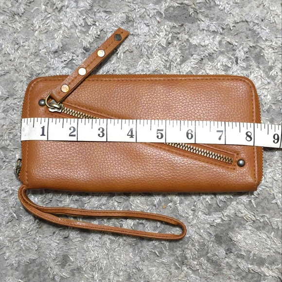 FREE PEOPLE Distressed Vegan Wallet, Brown, Slim Design, Wrist Strap Attached - Picture 14 of 15